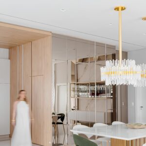 pendente em rocha natural, pendente em selenita, folhedo ouro, pendente para sala de jantar, pendente middleton delux aver design